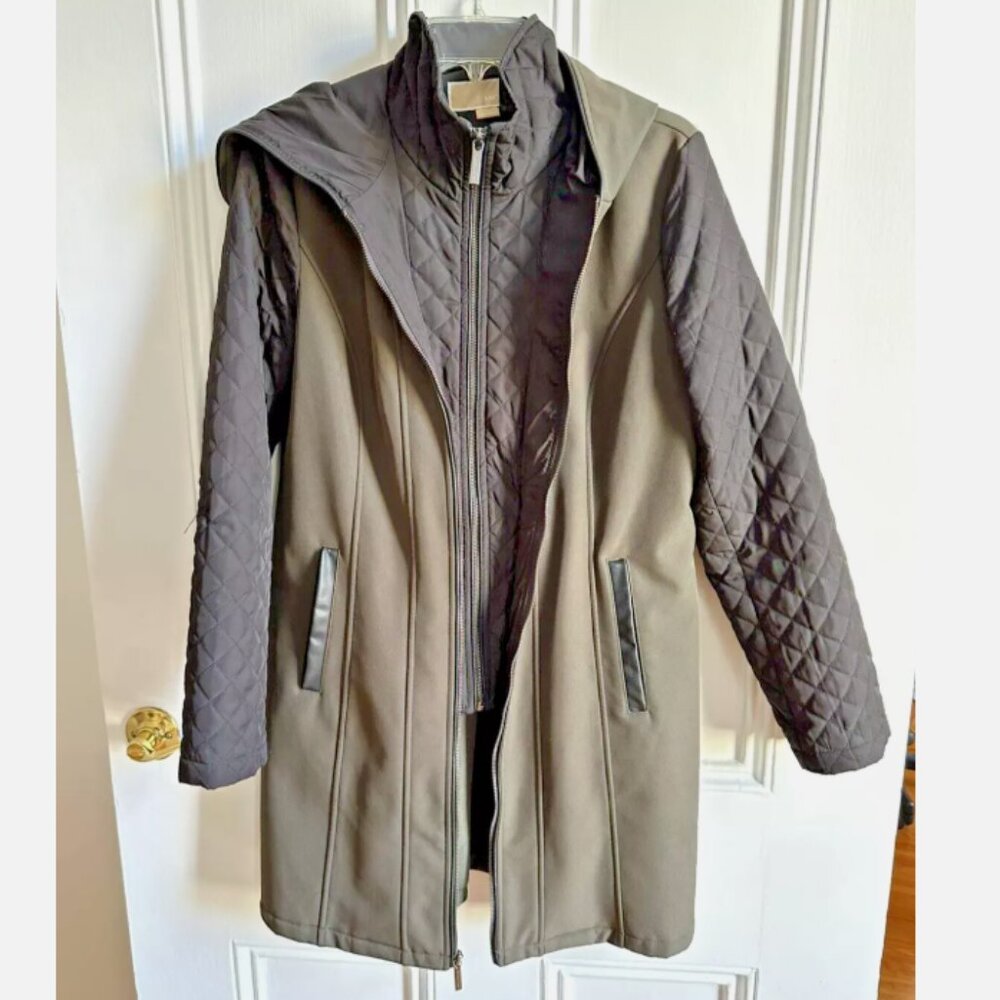 Michael Michael Kors MIXED MEDIA SOFT SHELL JACKET Olive Green And Black